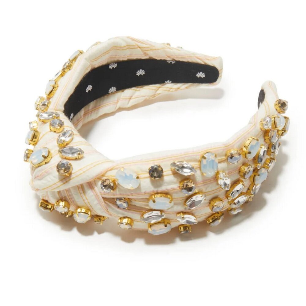 Lele Sadoughi STRIPE SEERSUCKER EMBELLISHED KNOTTED HEADBAND Blush NWT